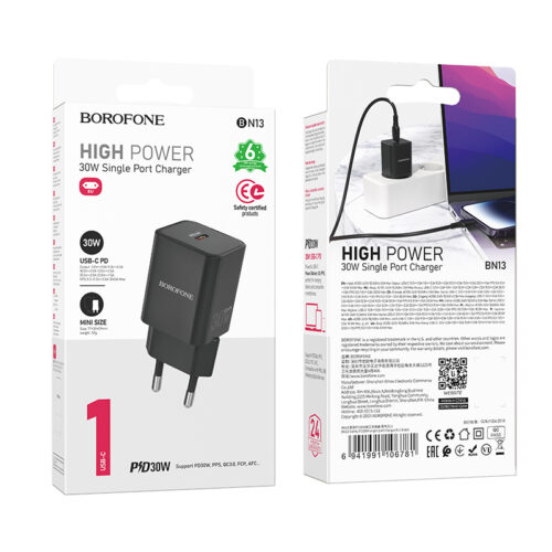 Зарядно у-во 220V Borofone BN13 - Type C PD 30W, черно - Image 4