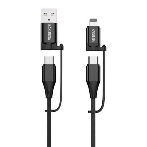 Кабел 4 в 1 - USB + Type C към Type C + Lightning - 1,2 метра, черен