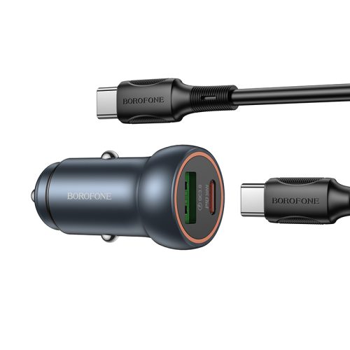 Зарядно 12/24V Borofone с USB-A и USB-C порт, QC3.0, PD 30W, 3A  с кабел USB-C към USB-C - Image 2