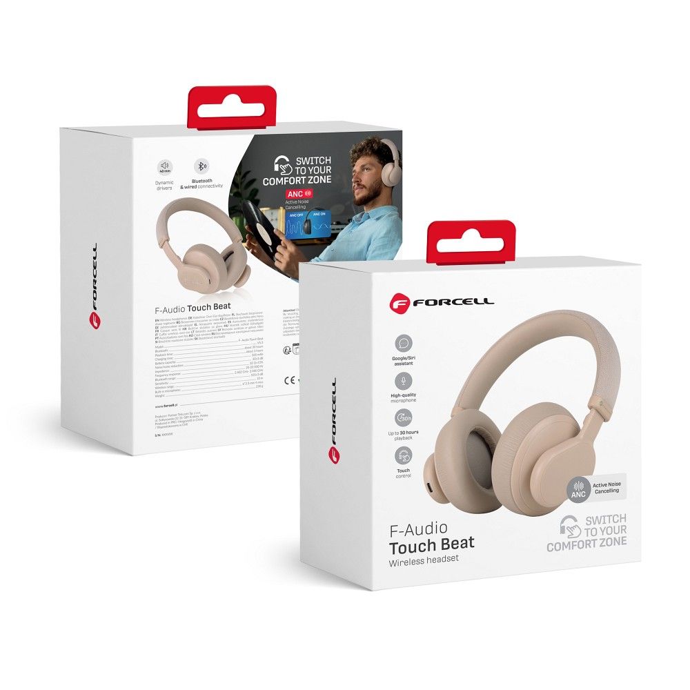 Безжични слушалки Forcell F-Audio Touch Beat ANC, бежови - Image 5