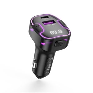 FM Трансмитер XO MP3, 15W, QC, USB-A, USB-C + purple ambient light