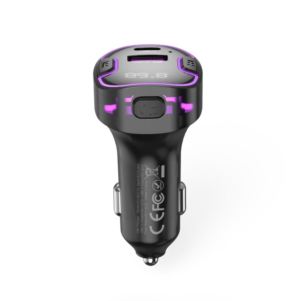 FM Трансмитер XO MP3, 15W, QC, USB-A, USB-C + purple ambient light - Image 3